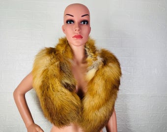 Red fox fur collar scarf, fluffy winter neckwarmer for men and women, fur stole wrap, gift for her