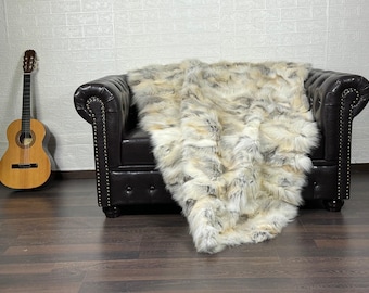 Luxurious DOUBLE SIDED Real Fox Fur Rug Golden - Handcrafted Natural Fox Fur Throw for Home Decor - Organically and Ethically Farmed Fox Fur