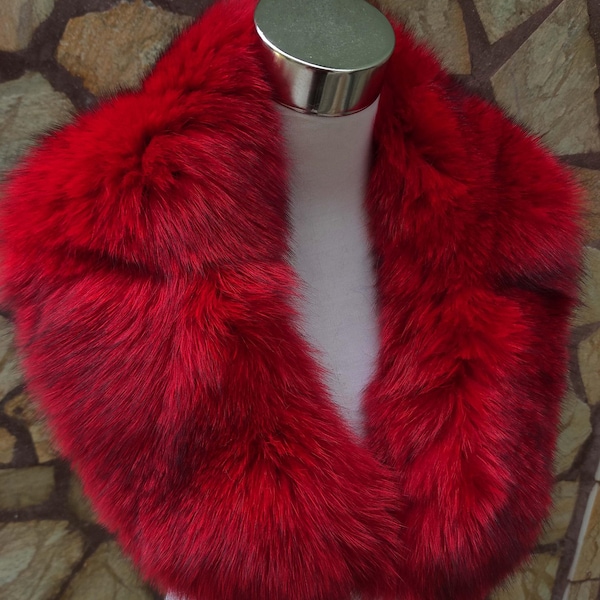 Luxury red fox fur collar scarf warm fluffy fur wrap detachable soft fur stole
