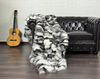 EXCLUSIVE Real FOX FUR Throw Blanket • Large fur Area Rug  • Genuine Fur Rug  • Ethically and Organic Farmed Fox Fur  • Scandinavian Decor