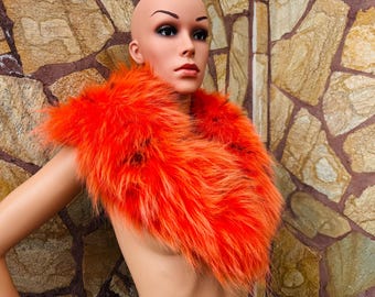 GORGEOUS Real Orange FOX FUR Collar • Handcrafted Winter Fashion Accessory • Real Fur Scarf • Fur Wrap • Fur Shawl