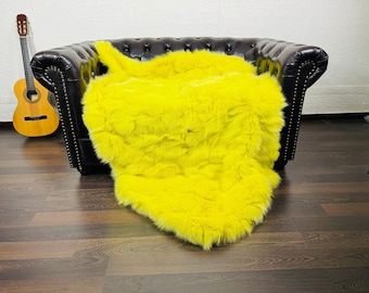Gorgeous Real FOX FUR Throw Blanket Yellow • Large Area Rug  • Genuine Fur Rug  • Ethically and Organic Farmed Fox Fur  • Scandinavian Decor