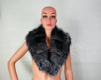 Fox fur collar scarf frost natural, genuine detachable fur scarf, perfect fur wrap and shawl for winter, gift for her