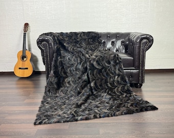 Real Brown Black Mink Fur Throw 47x88 in • Personalized Genuine Fur Throw Rug • Handmade Vintage Fur Throw for Living Room n Bedroom