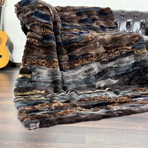 Real Rabbit Fur Blanket Throw • Personalized Handmade Fur Sofa Cover n Bedspread • Vintage Rabbit fur Throw Blanket
