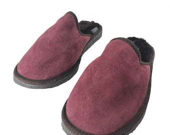 Fur Sheepskin Leather Slippers for Men • Cozy Warm House Wool Slippers  •  Handmade genuine leather slippers