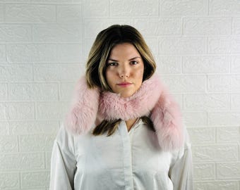 Luxurious Real Fox Fur Scarf Baby Pink - Handcrafted Winter Fashion Accessory - Ethically and Organically Farmed Fox Fur