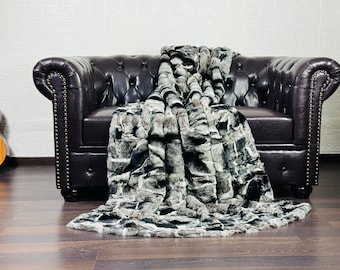 Rex rabbit fur throw blanket chinchilla print color luxurious bedspread rabbit fur rug for living room and bed decor