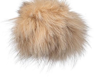 Beige Real Fox Fur Pom Pom Keychain - Handmade Fur Ball Keyrings For Car or House Keys & Bags | Women Accessories For Birthdays Gift