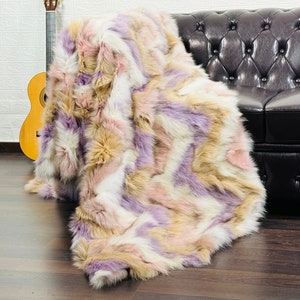 Luxury Real FOX FUR Throw Blanket Colorful • Large Area Rug  • Genuine Fur Rug  • Ethically and Organic Farmed Fox Fur  • Scandinavian Decor