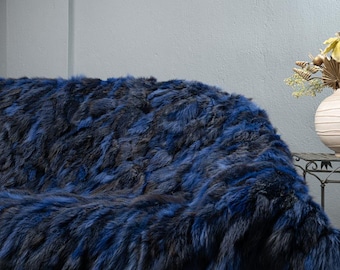 Fox fur real throw blanket black blue luxurious bedspread fox fur rug for living room and bed decor