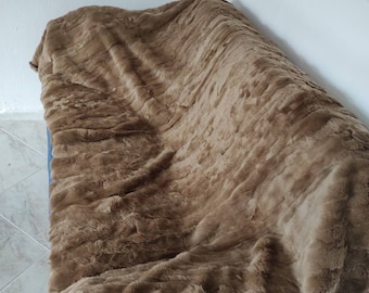 Real Brown Rex Rabbit Fur Blanket Throw • Personalized  Housewarming Gift Sofa Cover n Bedspread •  Handmade Genuine Fur