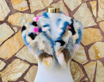 Real Fox Fur Collar •  Genuine Fur Collar Colorful • Real Fur Scarf • Fur Wrap • Fur Shawl