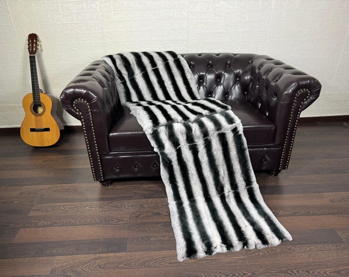 Featured listing image: Real Rex Rabbit Pelt Fur Blanket Throw • Personalized  Handmade Fur Sofa Cover n Bedspread • Vintage Rabbit fur Throw Blanket