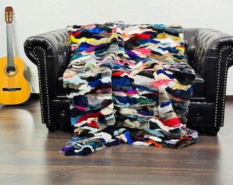 EXCLUSIVE Real Rex RABBIT FUR Throw Colorful • Large fur Area Rug • Rabbit Fur Rug • Ethically Farmed Rabbit Fur • Scandinavian Decor