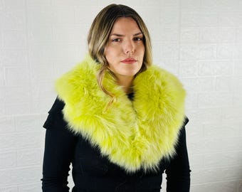 Gorgeous yellow fox fur collar scarf, handmade warm fur stole, elegant soft fur shawl