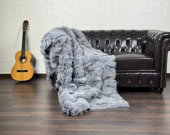 EXCLUSIVE Real FOX FUR Throw Blanket Gray • Large Area Rug  • Genuine Fur Rug  • Ethically and Organic Farmed Fox Fur  • Scandinavian Decor
