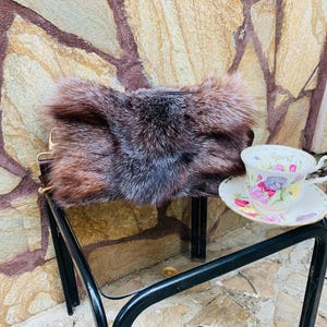 GORGEOUS Crystal Natural Fox Fur Bag - Handcrafted Fashion Accessory - Elegant & Soft Fur Handbag