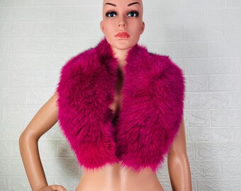 Elegant Fuchsia Real FOX FUR Collar • Handcrafted Winter Fashion Accessory • Real Fur Scarf • Fur Wrap • Fur Shawl