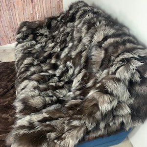 Real Silver Fur Blanket • Personalized Fox Fur Blanket Throw • Handmade Genuine Fur Blanket • Fur Bedspread n Sofa Cover