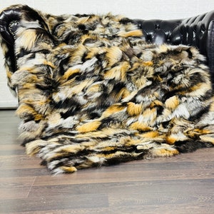 Exclusive DOUBLE SIDED Real Fox Fur Rug - Personalized Handcrafted Natural Fox Fur Throw for Home Decor - Organically Farmed Fox Fur