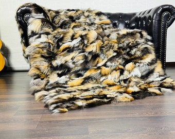 Exclusive DOUBLE SIDED Real Fox Fur Rug - Personalized Handcrafted Natural Fox Fur Throw for Home Decor - Organically Farmed Fox Fur