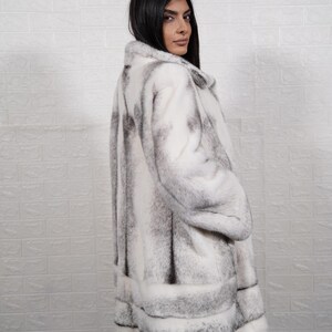 Woman wearing natural black cross mink long fur coat luxury winter fashion genuine mink overcoat handmade gift