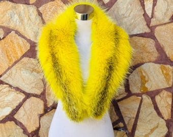 GORGEOUS Real Fox Pelt Skin Fur Collar Yellow •  Genuine Fur Collar Blue Black • Real Fur Scarf • Fur Wrap • Fur Shawl