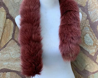 Red Fur trim for hood • Fox Fur Collar Scarf •  Fur Trim for Jacket •  Fox Fur Scarf Collar