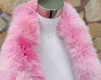 Fur trim for hood, pink fox fur collar, fur collar