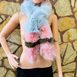 LUXURIOUS Real Fox Fur Scarf Colorful– Cozy Winter Wrap – Luxurious, Sustainable Fashion Statement