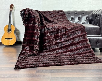 Real Red Black Mink Fur Throw 47x88 in • Personalized Genuine Fur Throw Rug • Handmade Vintage Fur Throw for Living Room n Bedroom