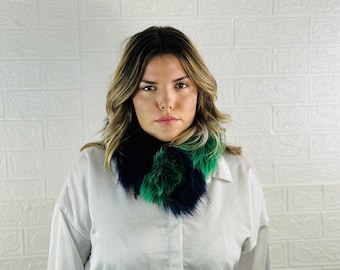 Luxurious Real Fox Fur Scarf Green Blue - Handcrafted Winter Fashion Accessory - Ethically and Organically Farmed Fox Fur
