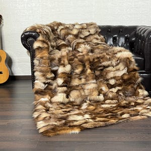 Manta de piel de zorro de cristal real • Alfombra de piel genuina personalizada • Regalo de inauguración de la casa • Manta de piel vintage hecha a mano para sala de estar y dormitorio