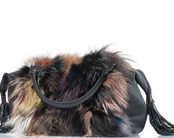 Fur bags, fur shoulder bag , multicolor fur bag