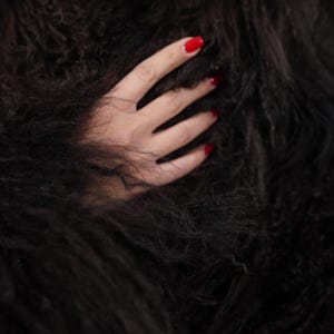 Close Up Dark Brown Mongolian Sheepskin Fluffy Jacket Coat Full Skin Soft Plush Real Fur