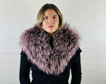 Real Fox Fur Collar •  Genuine Fur Collar Purple Black • Real Fur Scarf • Fur Wrap • Fur Shawl