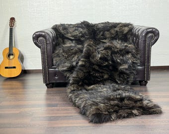 EXCLUSIVE Real FOX FUR Throw Blanket Black Gold • Large Area Rug  • Ethically and Organic Farmed Fox Fur  • Scandinavian Decor