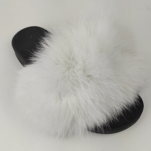 Fur slides, fur slippers, fox fur slides, fluffy slides