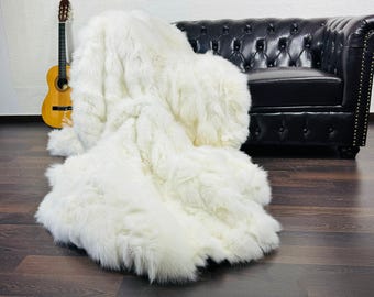 EXCLUSIVE Real FOX FUR Throw Blanket White • Large Area Rug  • Genuine Fur Rug  • Ethically and Organic Farmed Fox Fur  • Scandinavian Decor