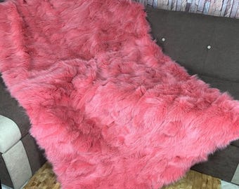 Real Fuchsia Fur Blanket • Personalized Fox Fur Blanket Throw • Handmade Genuine Fur Blanket • Fur Bedspread n Sofa Cover