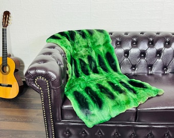 Real Rex Rabbit Green Full Skin Fur Blanket Throw • Personalized  Handmade Fur Sofa Cover n Bedspread • Vintage Rabbit fur Throw Blanket
