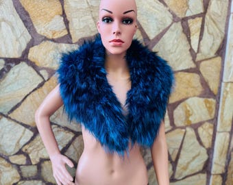 Fox fur collar scarf blue black detachable  fur stole luxurious fur wrap and shawl
