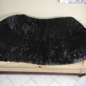 GORGEOUS DOUBLE Sided Real Black Rex RABBIT Fur Throw • Large fur Area Rug • Fur Rug • Ethically and Organic Farmed Rabbit Fur