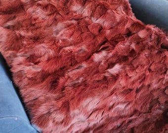 Real Red Fur Blanket • Personalized Fox Fur Blanket Throw • Handmade Genuine Fur Blanket • Fur Bedspread n Sofa Cover