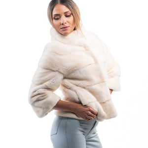 Real White Mink Pelt Fur Coat for Women • Personalized Mink Fur Jacket • Vintage Fur Coat
