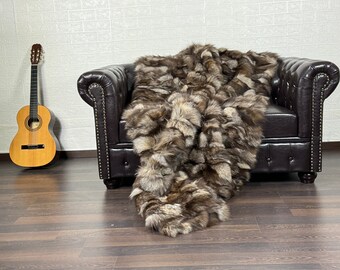 Luxurious DOUBLE SIDED Real FOX Fur Blanket Throw - Personalized Handcrafted Warmth for Your Home Decor - Organically Farmed Fox Fur