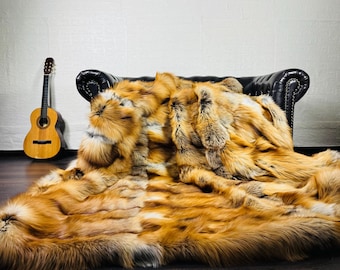 Luxurious Gold Real Full Skin Pelt FOX FUR Blanket Throw • Ethically and Organic Farmed Fox Fur  • Scandinavian Decor