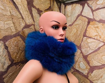 Elegant Real Blue Fox Fur Collar Scarf - Cozy Winter Chic - Premium Fur Wrap