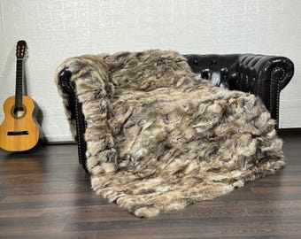 Real Fur Blanket • Personalized Fox Fur Blanket Throw • Handmade Genuine Fur Blanket • Fur Bedspread n Sofa Cover
